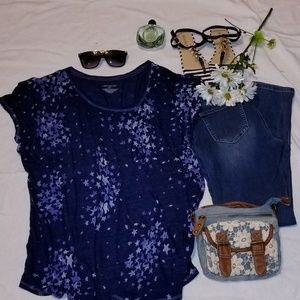 Lane Bryant Navy Blue Top Short Sleeve 22-24 Plus